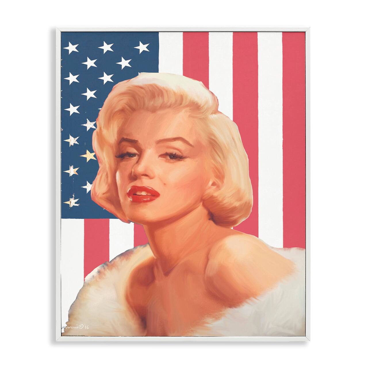 Stupell Industries Vintage Americana Icon Marilyn over US Flag Framed Giclee Art